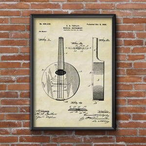 Stringed Musical Instrument Patent Poster, Vintage Patent Prints, Music Instrument Patent, Wall Art Print, Blueprint Art Wall Art Home Decor