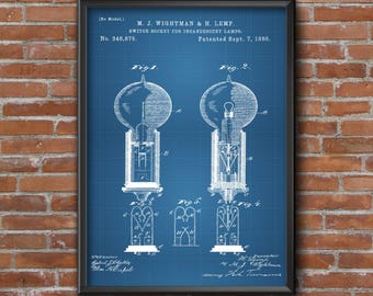 Incandescent Lamp Patent Print, Patent Poster, Lamp Patent, Patent Art, Wall Art Print, Home Decor, Wall Art Home & Office Decor