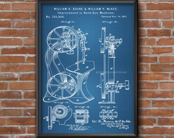 Patent Print Band Sew Machine Patent, Patent Poster, Band Sew Machine Patent Poster Wall Art Print Blueprint Art Wall Art Home Decor