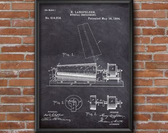 Vintage Patent Print, Patent Art Musical Instrument Print, Music Instrument Patent, Wall Art Print, Blueprint Art Patent Wall Art Home Decor