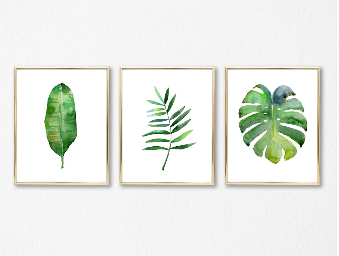 Watercolor Tropical Leaf Prints - Set of 3 Botanical Wall Art - Etsy