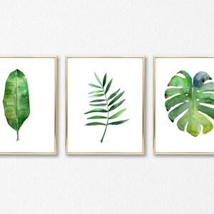 Watercolor Tropical Leaf Prints - Set of 3 Botanical Wall Art