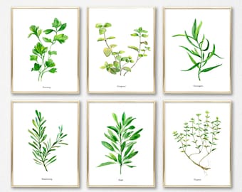 Herbs Print Kitchen Watercolor Set of 6 | Digital Download Wall Art ...