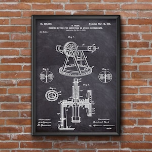 Surveying Instrument Patent Print, Blueprint Wall Art, Kitchen Wall Decor, Instrument Patent Print, Gift For Him, Wall Decor, Home Decor