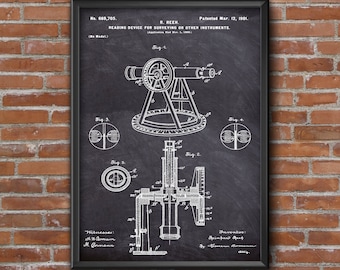 Surveying Instrument Patent Print, Blueprint Wall Art