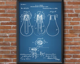 Incandescent Electric Lamp Patent Print, Patent Poster, Lamp Patent, Patent Art, Wall Art Print, Home Decor, Wall Art Home Decor