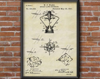 Sprinkler Patent Print, Irrigation Sprinkler Patent Poster, Agriculture Vintage Print, Wall Art Print, Blueprint Art Wall Art Home Decor