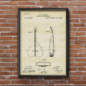Musical Instrument Patent Print, Vintage Stringed Musical Patent art, Musician gift idea, Antique Guitar  Patent print Home office Decor