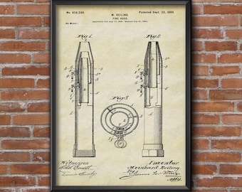 Fire Hose Patent Print, Patent Poster, Fire Arm Patent Art, Bullet Patent Art, Wall Art Print, Home Decor, Wall Art, Home Decor