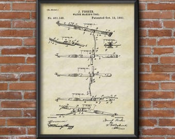 Patent Prints | Watch Maker Patent | Patent Art | Printable Decor | Watch Patent Art | Office Wall Print | Wall Decor Home Decor Wall Print