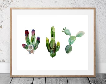 Cacti print, Watercolor original cactus poster, botanical illustration wall art decor, Cactus Home & kitchen decor, Nursery decor, Wall art