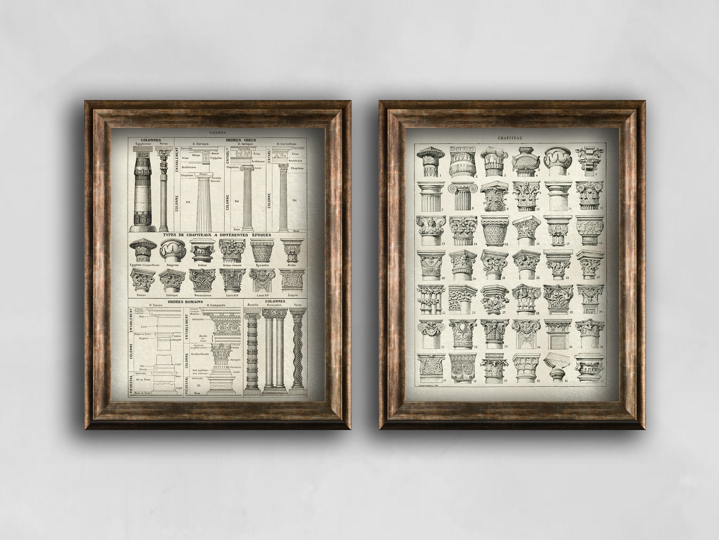 Antique Architecture Drawing Set of 2 posters, Vintage drawing Wall art, Antique art posters, Science illustration Architecture Wall Art