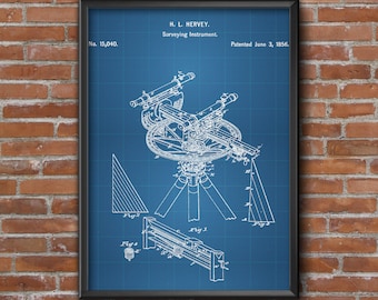 Surveying Instrument Patent Print, Vintage Blueprint Poster
