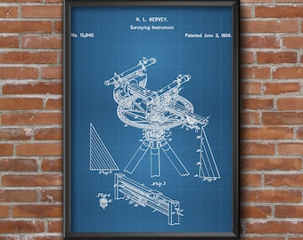 Surveying Instrument Patent Print, Geographic Instrument Patent Poster, Vintage Patent Print, Blueprint Wall Art, Home & Office Decor