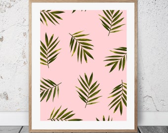 Palm Leaves tropical poster Palm wall art decor Palm leaves minimalist print tropical positive pattern poster tropical wallpaper pink green