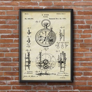 Watch Patent Print, Vintage Watch Poster, Home & Office Wall Print, Antique Watch poster, Vintage Illustration Wall Decor, Watchmaker Gift