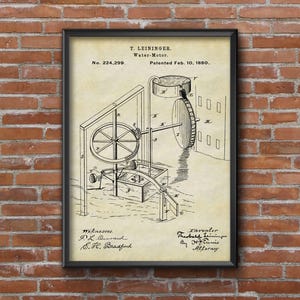 Water Motor Patent Poster Motor Patent Art Water Engine Patent Poster Wall Art Print Blueprint Art Patent Wall Art Home Decor