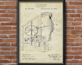 Water Motor Patent Print | 1880 Blueprint Art