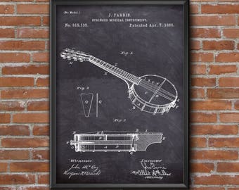 Stringed Musical Instrument Patent Print, Patent Poster, Music Instrument Patent, Wall Art Print, Blueprint Art Wall Art Home & Office Decor