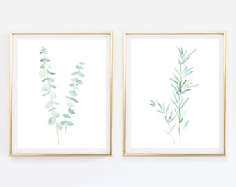 Eucalyptus watercolor botanical illustration, set of 2 prints, Greenery poster, Watercolor Eucalyptus plant wall art décor