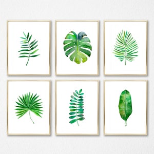 Tropical Art - set of 6 watercolor botanical posters Palm Leaf Monstera Leaf Banana Leaf Tropical watercolor prints Home decor Wall artprint