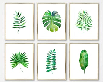 Tropical Art - set of 6 watercolor botanical posters Palm Leaf Monstera Leaf Banana Leaf Tropical watercolor prints Home decor Wall artprint