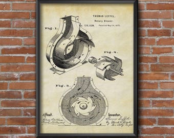 Rotary Blower Patent Print, Patent Poster, Mechanical Poster Art, Rotary Engine Patent, Wall Art Print, Blueprint Art Wall Art Home Decor