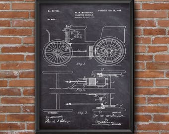Electric Vehicle Vintage Patent Print, Car Patent Art, ElectroCar Print, Patent Poster, Vintage Wall Art Print, Home Decor, Patent Wall Art