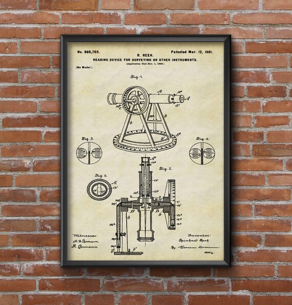 Patent Print Surveying Instrument Blueprint Wall Art Kitchen Decor Gift For Him Home