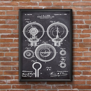 Electric Incandescent Lamp Patent Print Art, Patent Poster, Lamp Patent, Patent Art, Wall Art Print, Home Decor, Wall Art, Home Decor