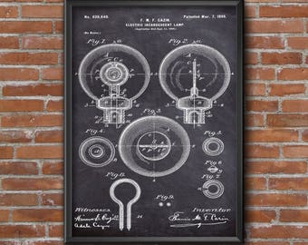 Electric Incandescent Lamp Patent Print Art, Patent Poster, Lamp Patent, Patent Art, Wall Art Print, Home Decor, Wall Art, Home Decor