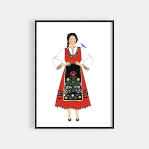 Balkan Folk Costume Art Print: Thracian Girl Illustration