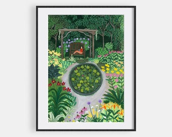 Woman Reading a Book in the Garden Giclée Art Print - Serenity in Nature