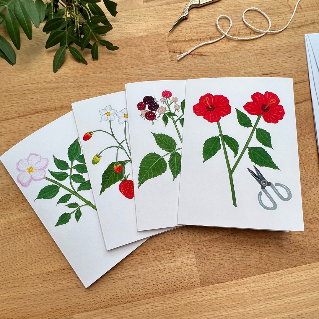 Botanical Greeting Cards - Set of 4 - Flower Card Set - Etsy