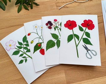 Botanical Greeting Cards - Set of 4 - Flower Card Set