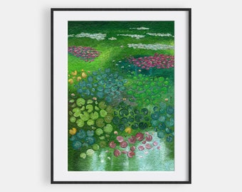 Water Lily Pads Giclée Art Print - Monet Garden Inspired Ponds Pool Wall Decor - Tranquil Aquatic Beauty