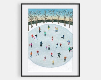 Ice Skating on the lake - Gift for families - Wall decor