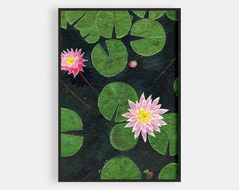 Lotus flowers with lily pads - Unique botanical wall art