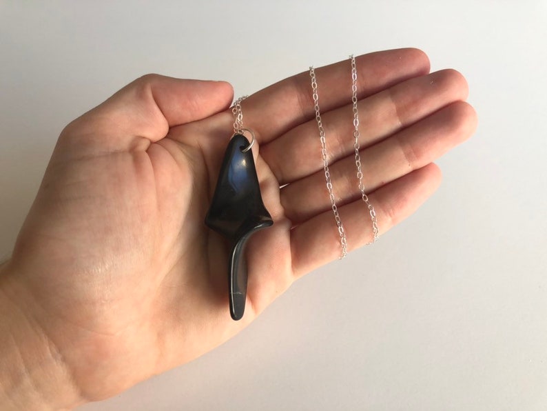 Onyx twist necklace on 28inch sterling silver chain black onyx polished minimalist pendant for protection and grounding