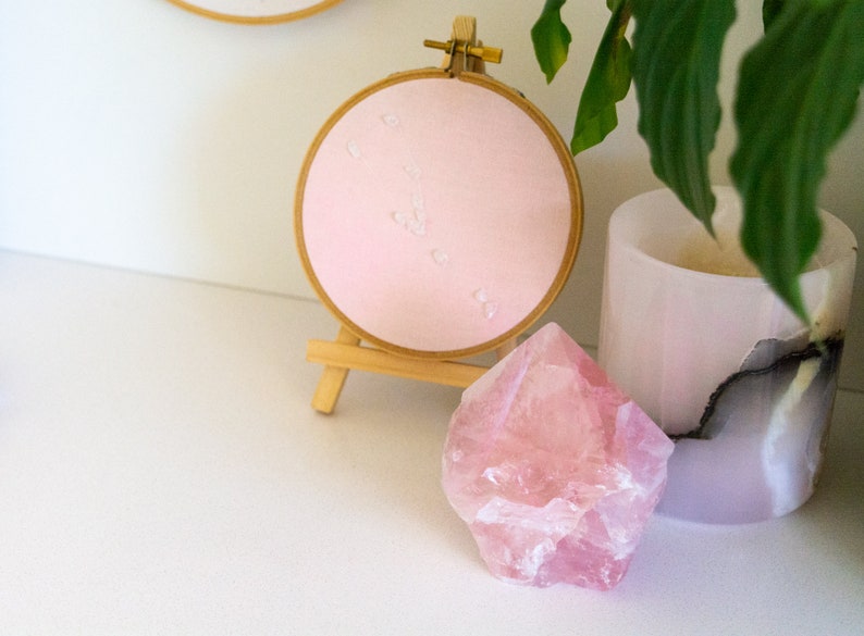 Zodiac Star Sign Embroidered Artwork With Rainbow Moonstone Etsy