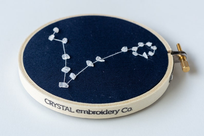 Zodiac Star Sign Embroidered Artwork With Rainbow Moonstone Etsy