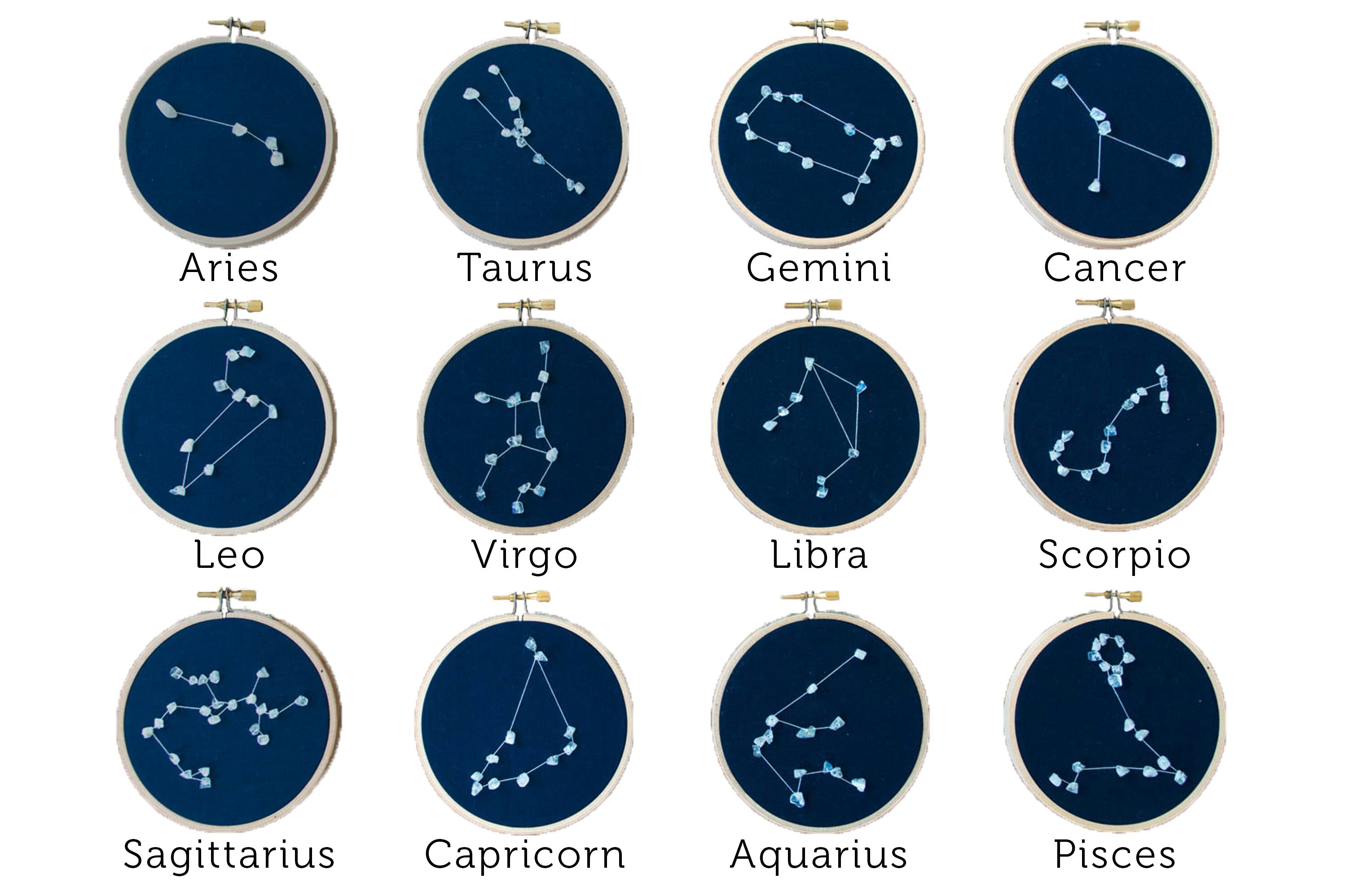 Triple Zodiac star sign hand embroidered artwork with Rainbow Etsy