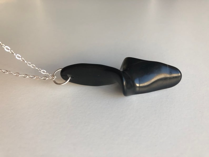 Onyx twist necklace on 28inch sterling silver chain black onyx polished minimalist pendant for protection and grounding