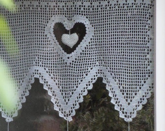 Rideau dentelle gros coeur au crochet fait main