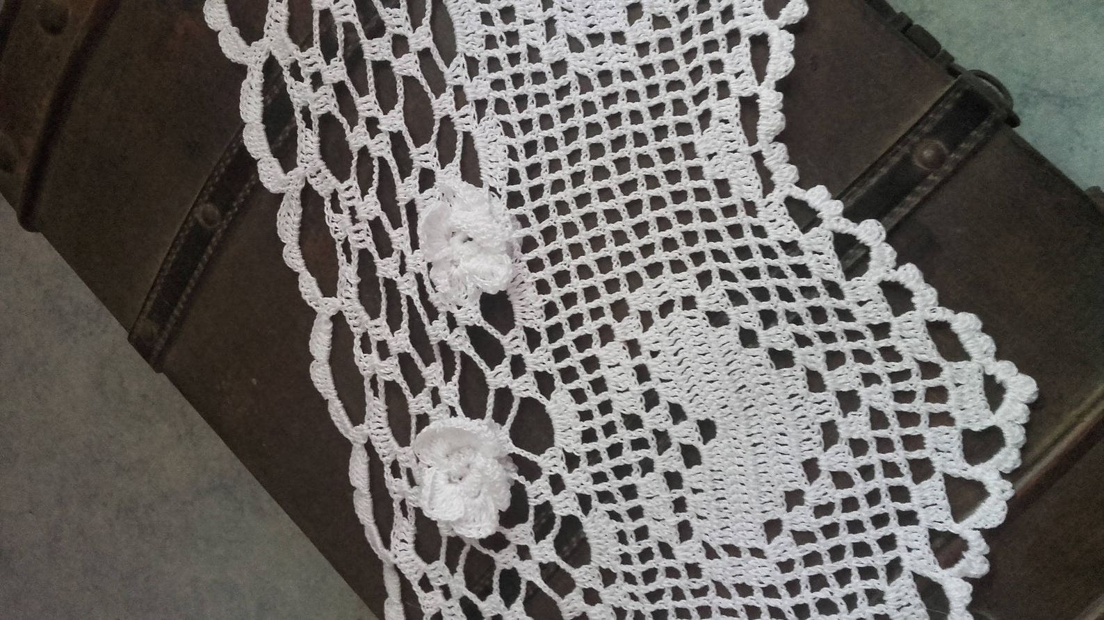 Rideau Brise-bise Crochet – écru – 1,38m X 51cm – Motif Fleurs Tortillons
