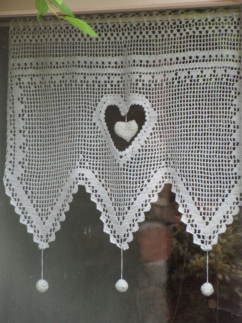 Rideau dentelle gros coeur au crochet fait main image 2