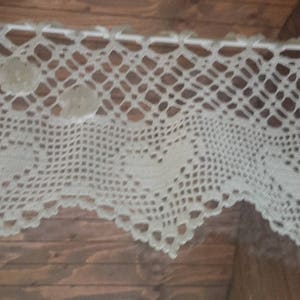 Rideau Brise-bise Crocheté Fait Main Français - Taille 55x75 Cm, Couleur écru, Motif Fleur