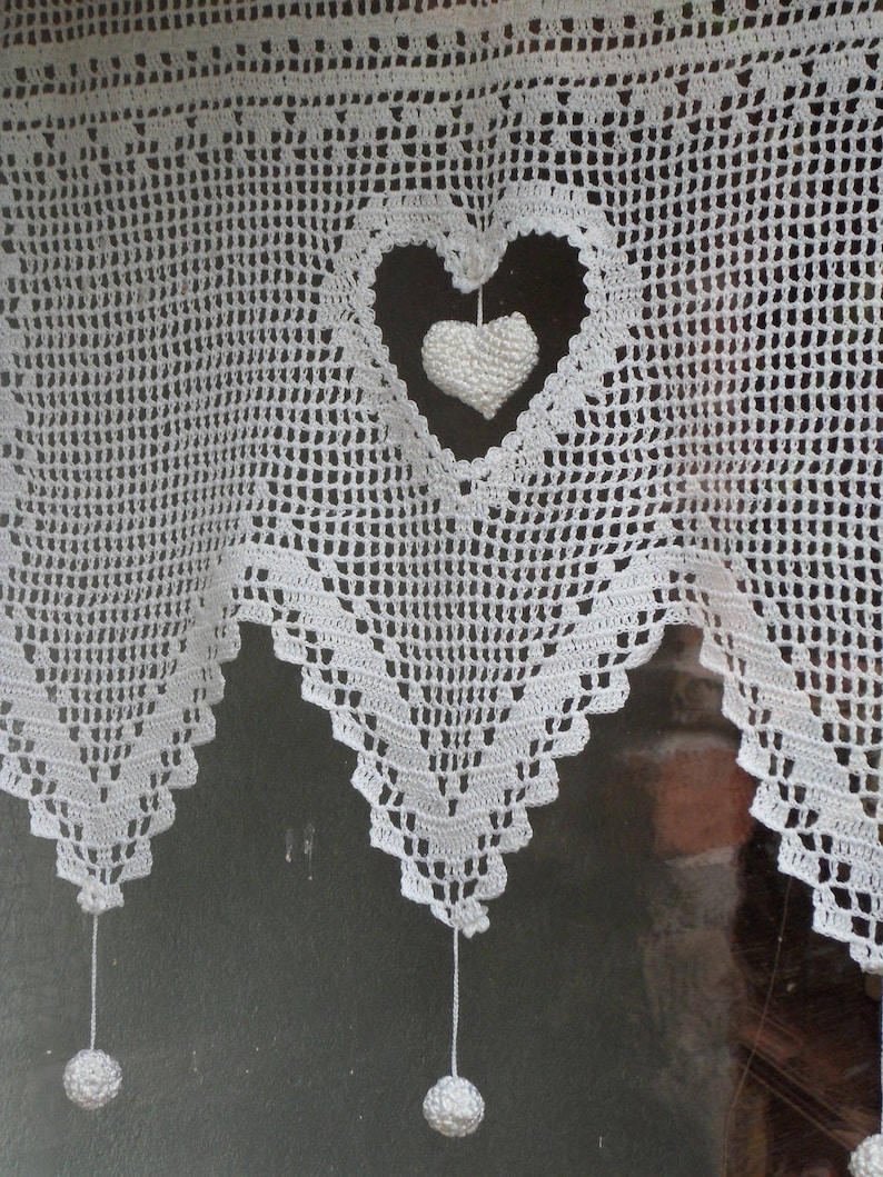 Rideau dentelle gros coeur au crochet fait main afbeelding 4