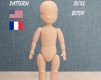 Patron de crochet de corps de poupée - Tutoriel de base de poupée Amigurumi - English, Français