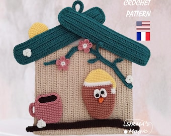 Patron au crochet Spring Owl House : suspension murale, tutoriel de décoration Amigurumi (français, anglais)